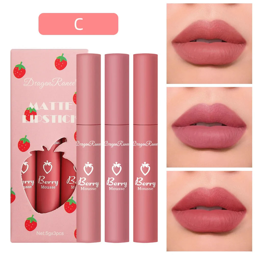 Dragon Ranee 3-Piece Velvet Matte Lip Gloss Set – Long-Lasting