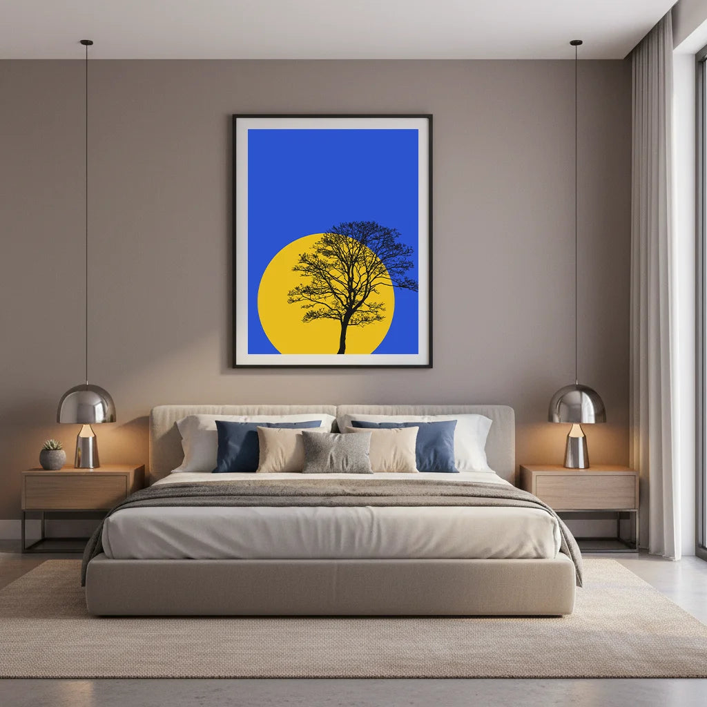Abstract Wall Art Landscape Tree Sun Moon Silhouette Canvas Painting Modern Style Poster Prints for Living Room Wall Decor Peaceful Pleasures Health and Wellness