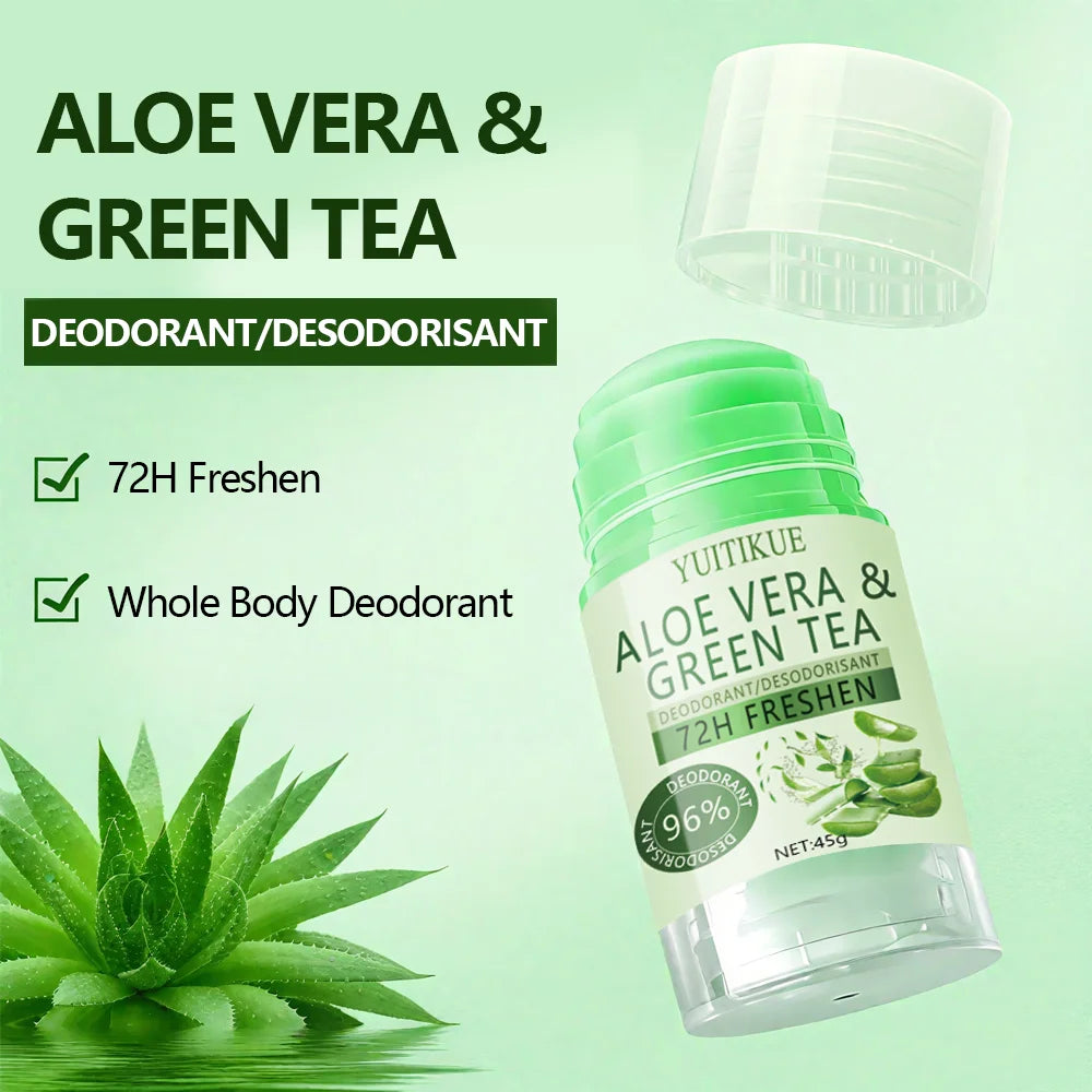 YUITIKUE Aloe & Green Tea Deodorant 72H Odor Control 45g Deodorant Stick Peaceful Pleasures Health and Wellness