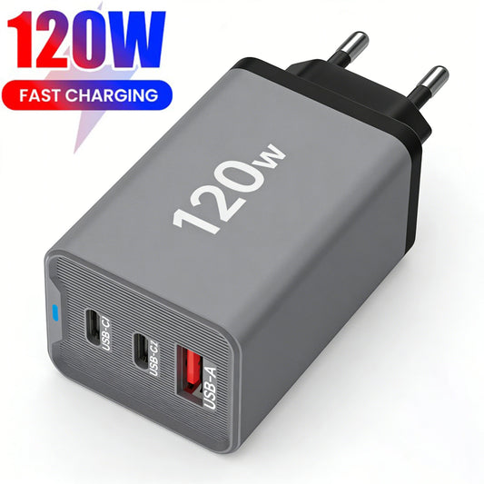120W 3-Port USB-C Fast Charger for iPhone Samsung Tablet Multi-Port Wall Charger Peaceful Pleasures Health and Wellness