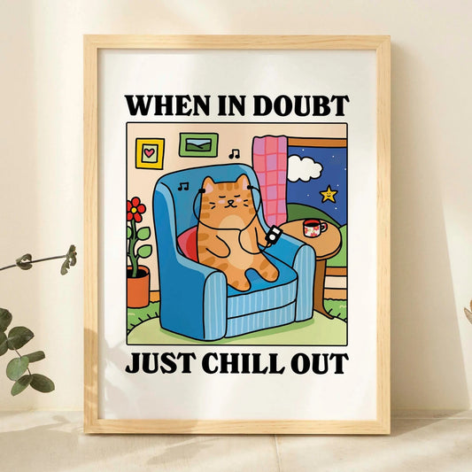"When In Doubt, Chill Out" Cartoon Cat Canvas Wall Art Print Canvas Wall Art Peaceful Pleasures Health and Wellness G3112 21x30cm No Frame