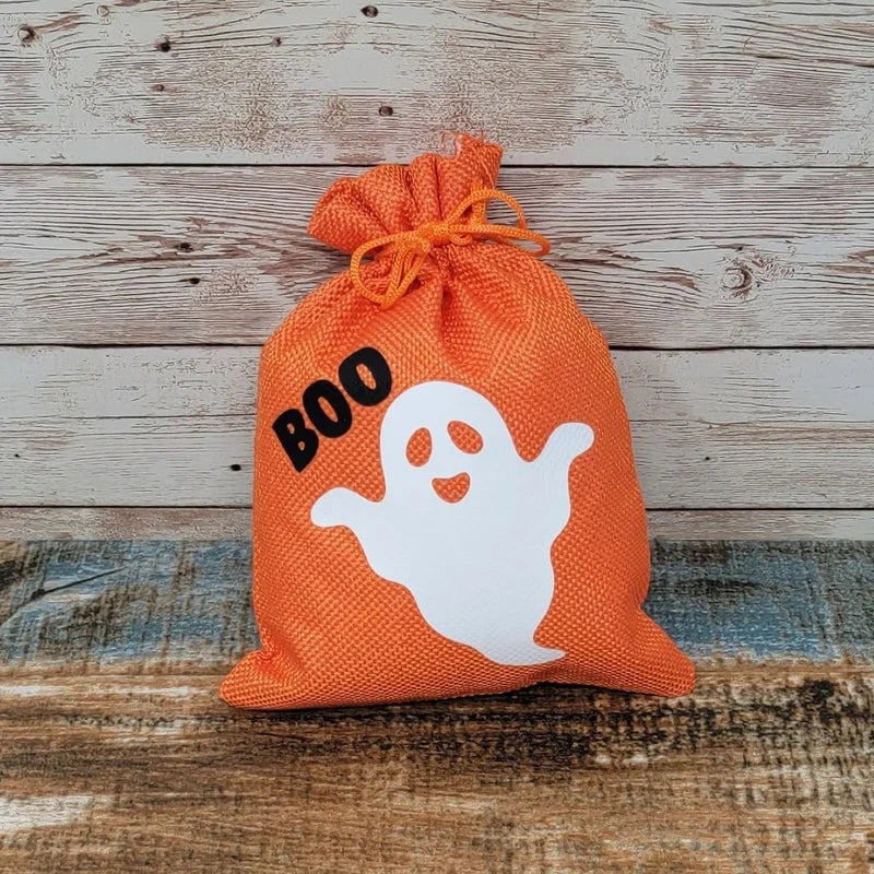5-Pack Halloween Burlap Trick or Treat Drawstring Candy Bags