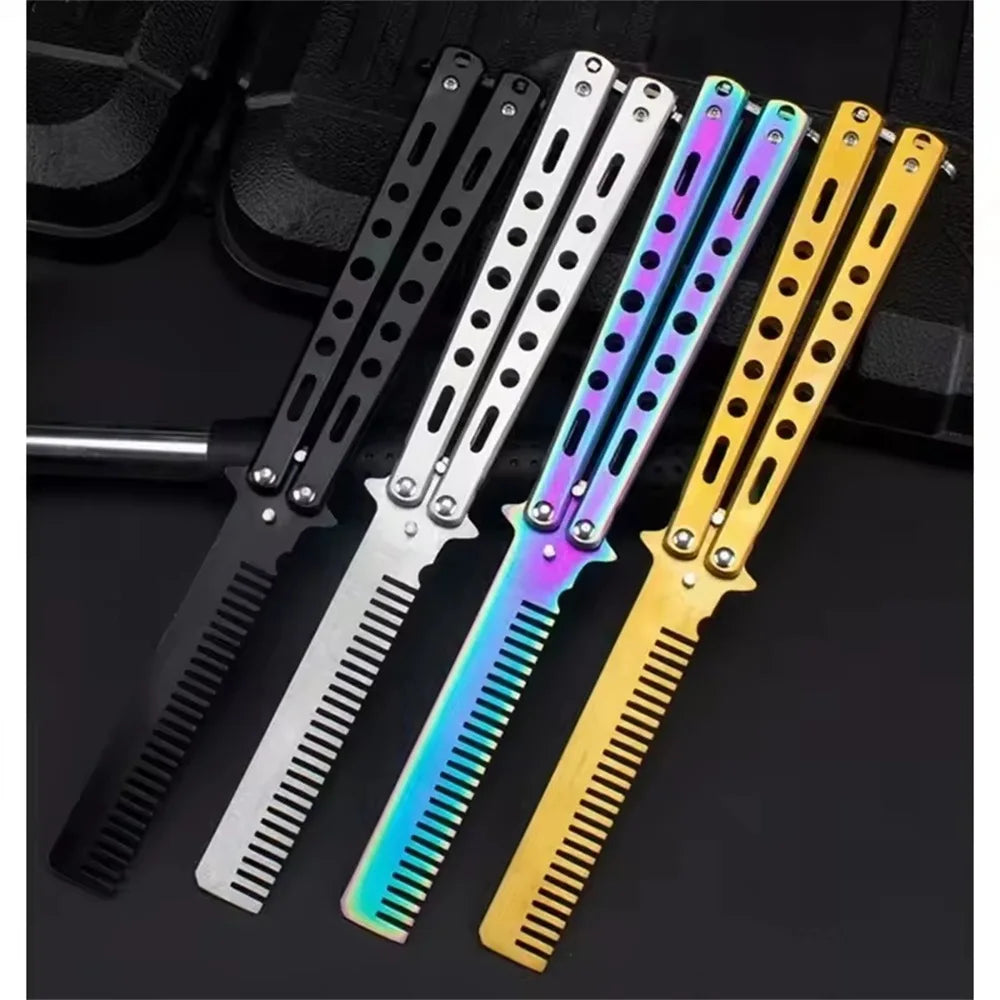 Butterfly Knife Trainer Comb | Folding Stainless Steel Pocket Comb