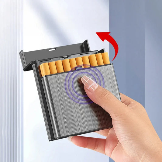 Large Capacity Cigarette Case Automatic Flip Cover Hold 40pcs Cigarettes Anti Pressure Portable Pocket Storage Box Smoking Tools Peaceful Pleasures Health and Wellness