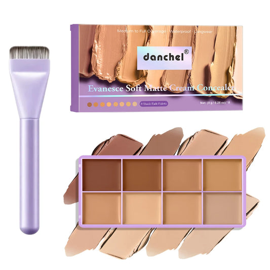 Full Coverage Concealer Palette 8 Colors Soft Matte Cream Concealer With Cosmetic Brush Waterproof Oil Control Long Lasting Cove Peaceful Pleasures Health and Wellness medium and brush