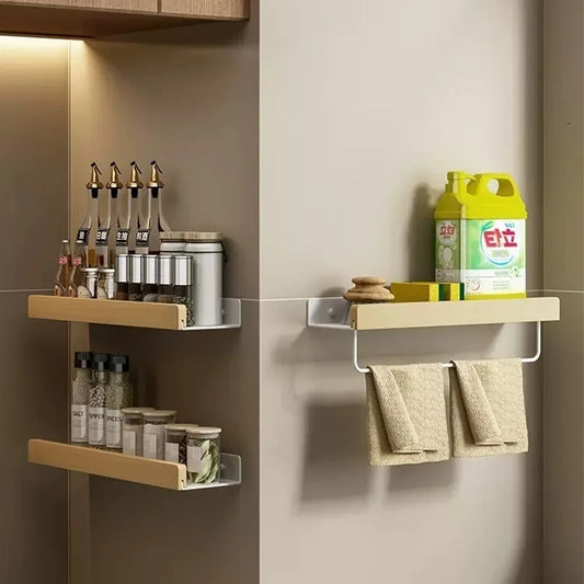 Wood & Aluminum Corner Shelf | Kitchen & Bathroom Wall Organizer Wall Corner Shelf Peaceful Pleasures Health and Wellness