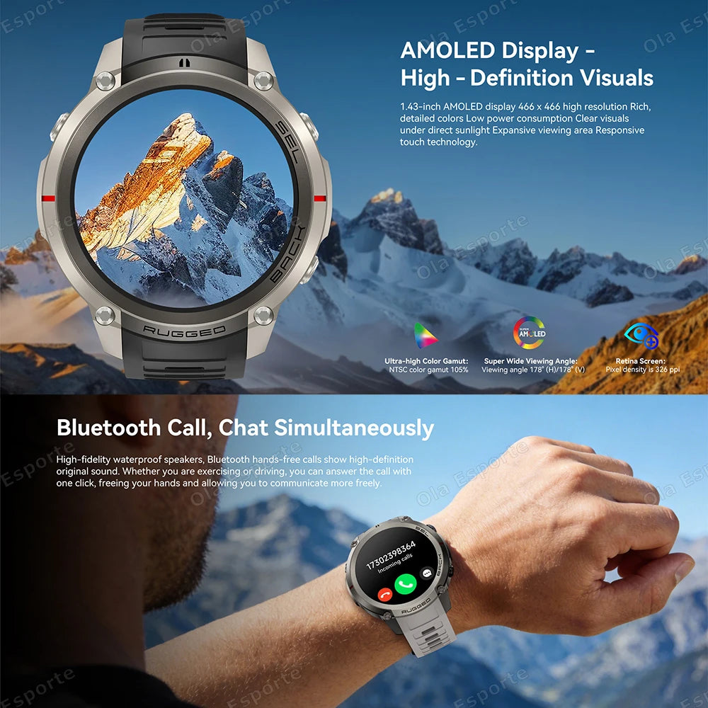 Ola Esporte GPS Smartwatch AMOLED 5ATM 170+ Sports Modes
