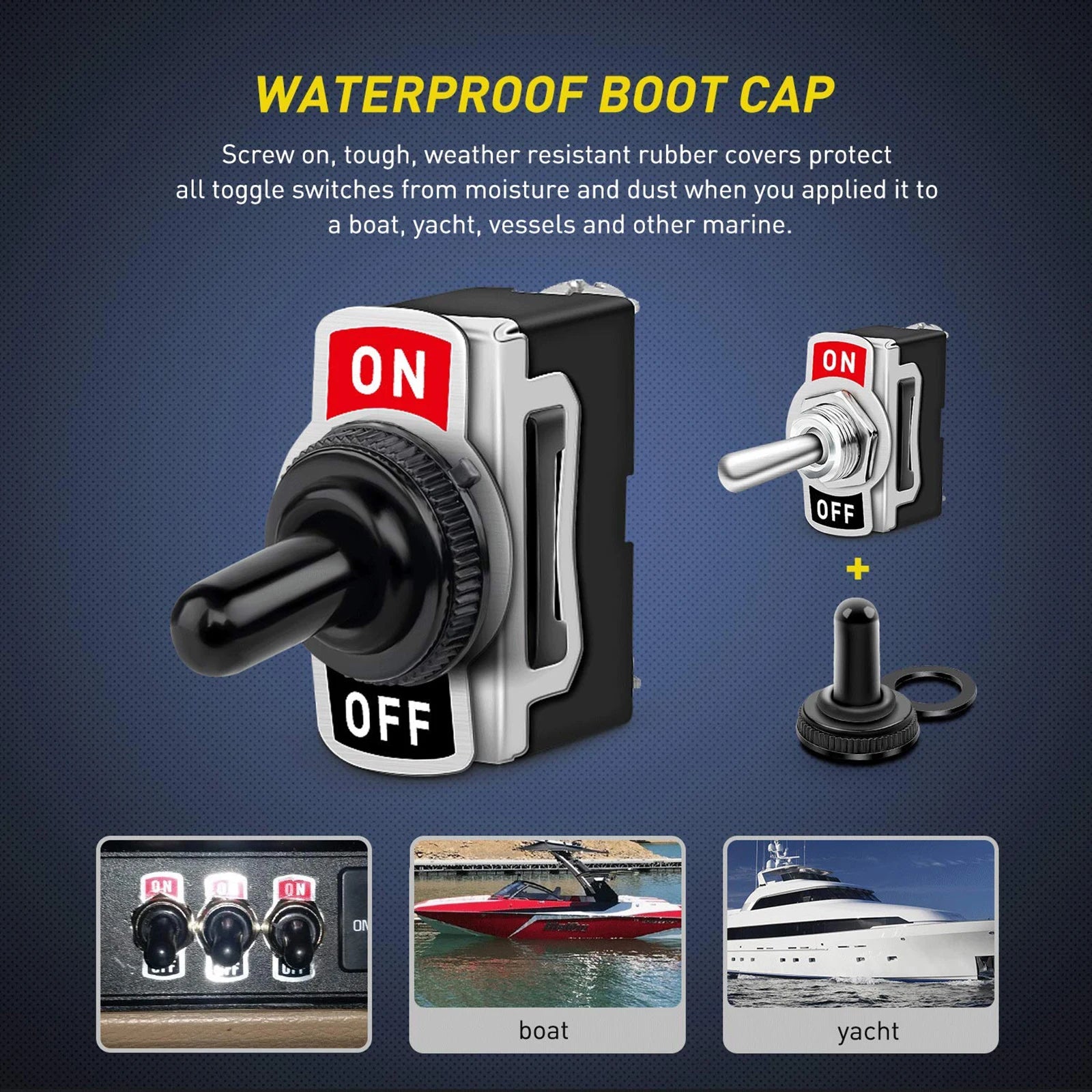 Car Boat Rocker Toggle Switch 2Pin Metal Boot SPST Rocker Switch Waterproof Boot Cap Cover SPST ON/Off Switch for Car RV Marine Peaceful Pleasures Health and Wellness