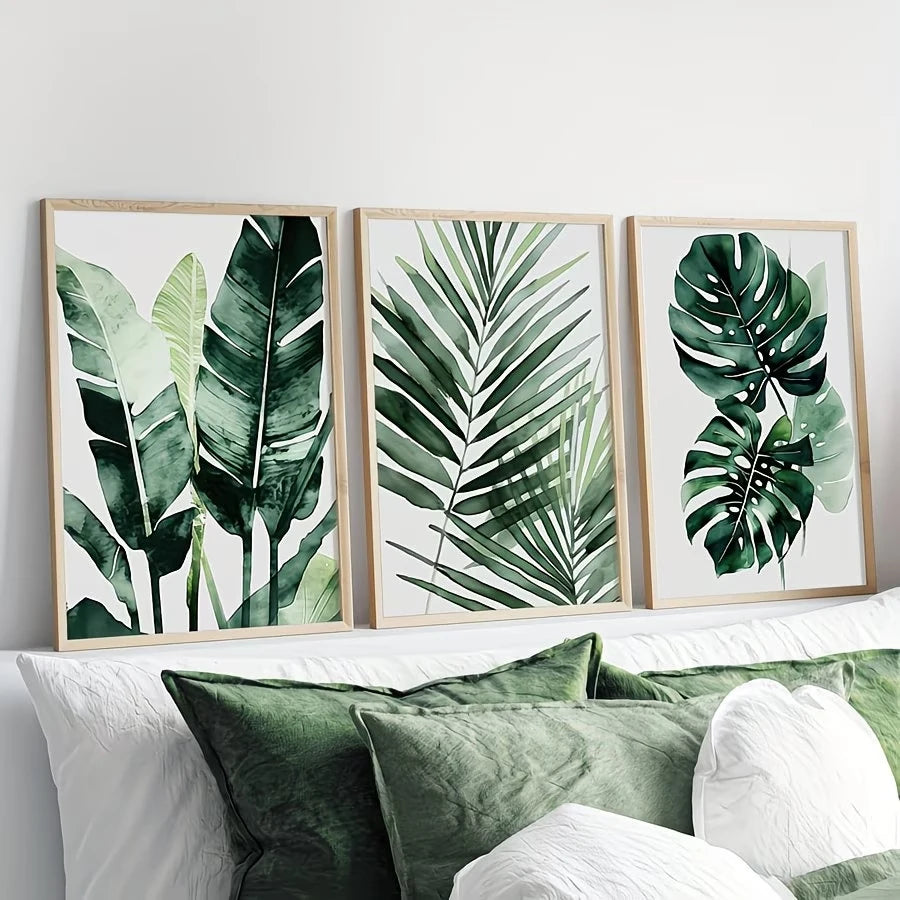 3-Piece Tropical Plant Canvas Wall Art | Green Botanical Print Set