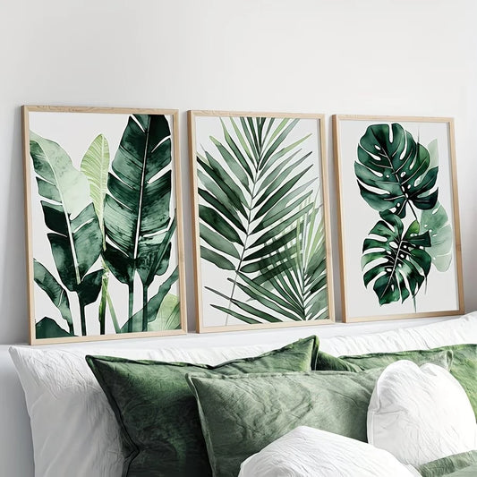 3-Piece Tropical Plant Canvas Wall Art | Green Botanical Print Set Botanical Canvas Print Peaceful Pleasures Health and Wellness G4644-3pcs 30x40cm Unframed