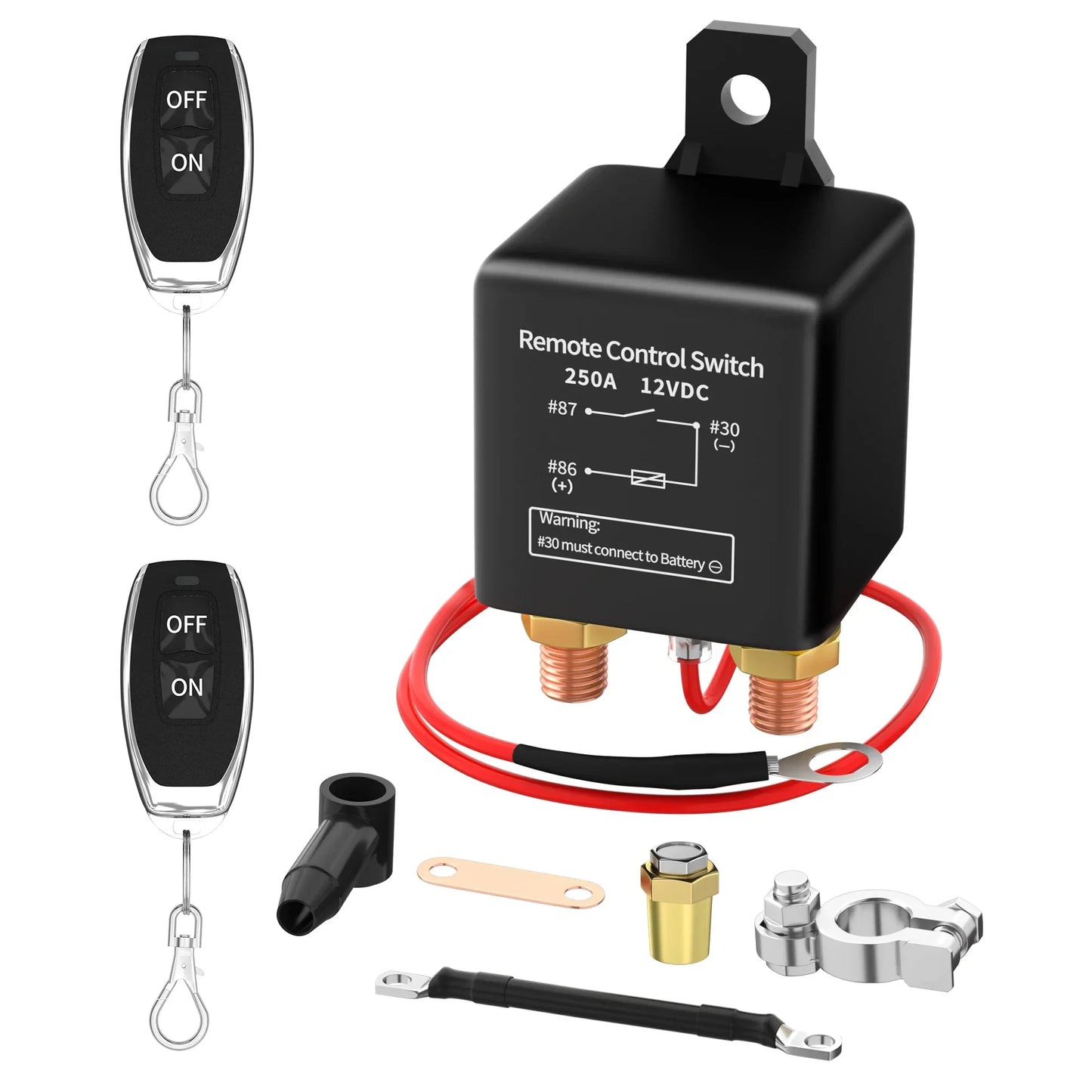 Kill Switch for Car 12V Remote Battery Disconnect Switch 250A Anti-Theft Remote Control Switch with Two Wireless Remote Control Peaceful Pleasures Health and Wellness WM686-250A-2KEY United States