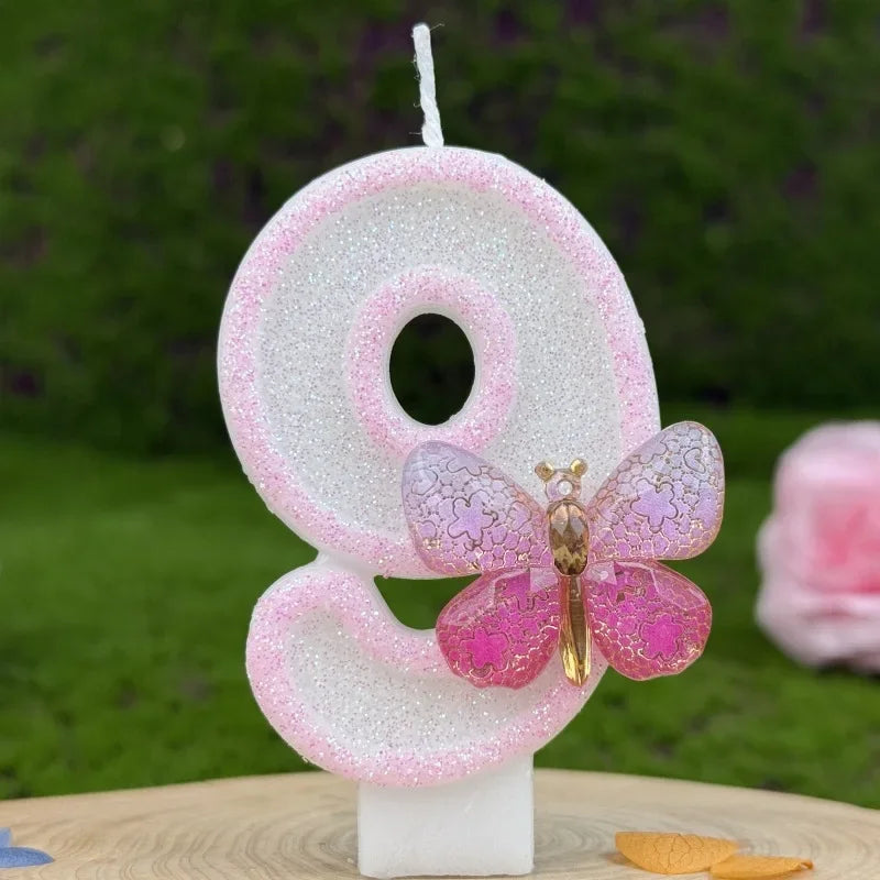 Number 1-9 Birthday Candle Cake Topper Colours Creative Candle Cute Pink Butterfly Digital Candle Birthday Wedding Party Decor Peaceful Pleasures Health and Wellness 9
