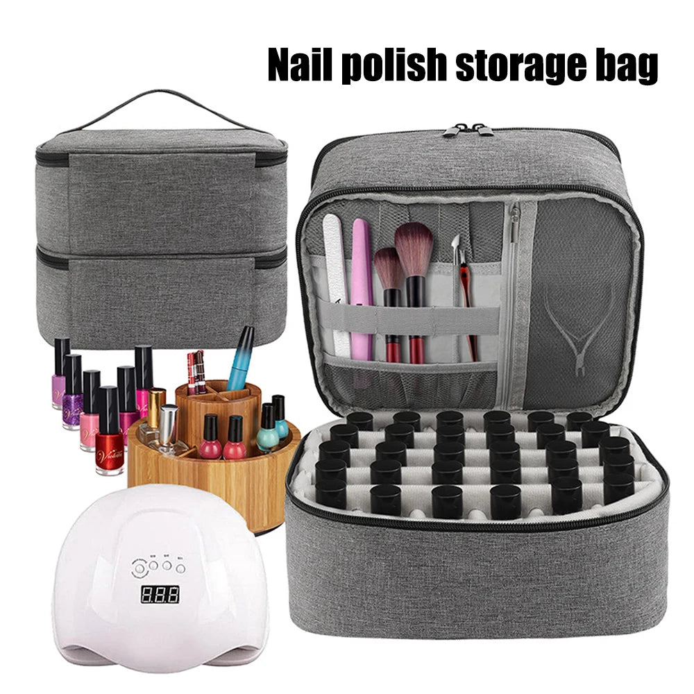 Nail Polish Storage Bag Essential Oil Bag Portable Cosmetic Nail Care Kit Nail Care Tool Storage Box Double Layer 30 Compartment Peaceful Pleasures Health and Wellness