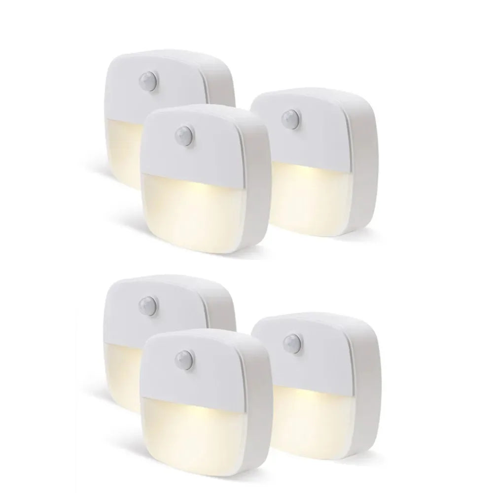 Motion Sensor LED Night Light Battery Operated Bedroom Stick on Warm Light for Bathroom Kitchen Cabinet Cupboard Hallway Stairs Peaceful Pleasures Health and Wellness 6pcs Warm Light