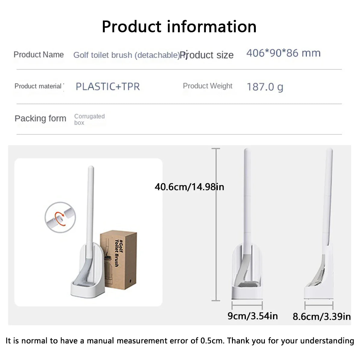 Wall-Mounted Toilet Brush & Base Set – Soft Rubber, Quick-Drain
