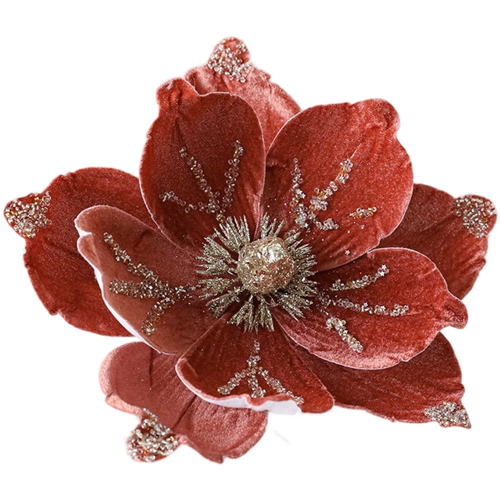 Christmas Artificial Magnolia Flower | Velvet Festive Home Decor