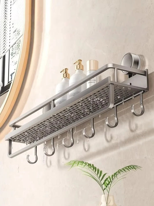 No-Drill Aluminum Suction Cup Bathroom Shelf & Towel Rack Bathroom Towel Rack Peaceful Pleasures Health and Wellness