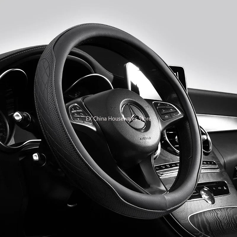 Napa Leather Perforated Steering Wheel Cover, Non-slip & Breathable, Universal 15 Inch Patchwork Design for Cars, SUVs, Trucks Peaceful Pleasures Health and Wellness