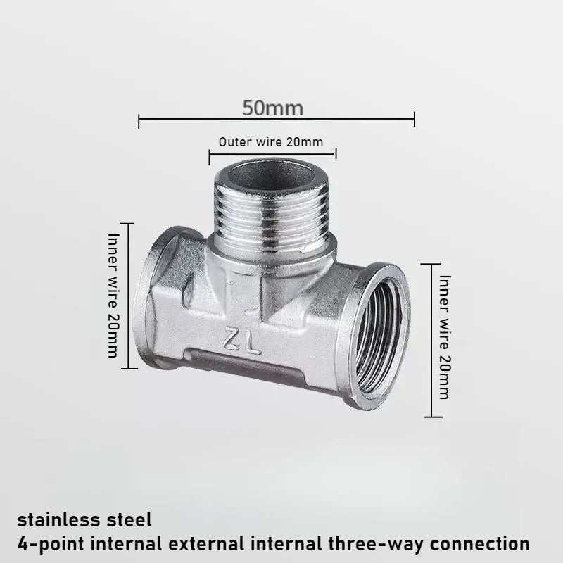 G1/2 Stainless Steel 3-Way T-Adapter Shower Water Splitter Valve