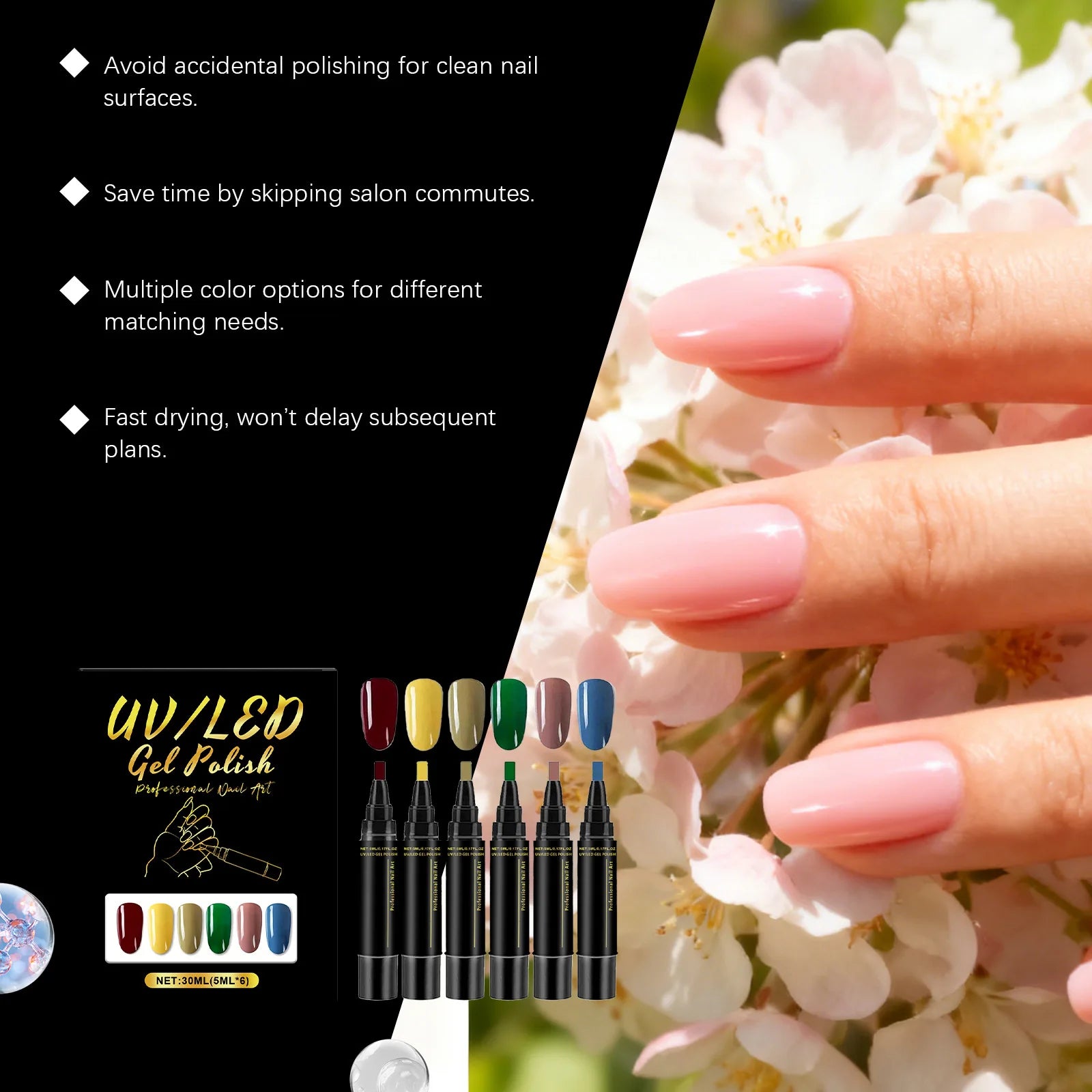 6 Color Nail Polish Pen Bright Color Smooth Drawing Quick Dry Long Wear Easy Grip Portable DIY Nail Creation Nail Art Pens Set Peaceful Pleasures Health and Wellness