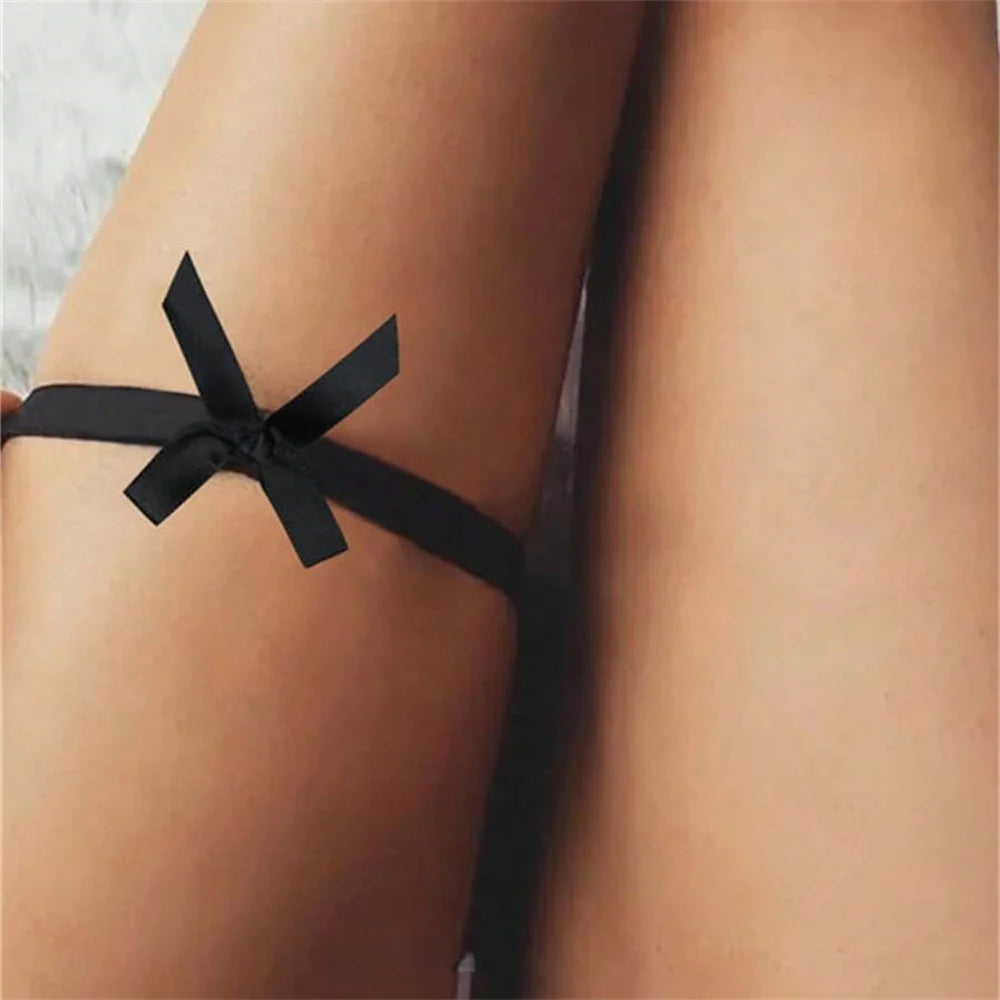 Women White Strappy Leg Garter Belt Elastic Dance Cosplay Rave Bow