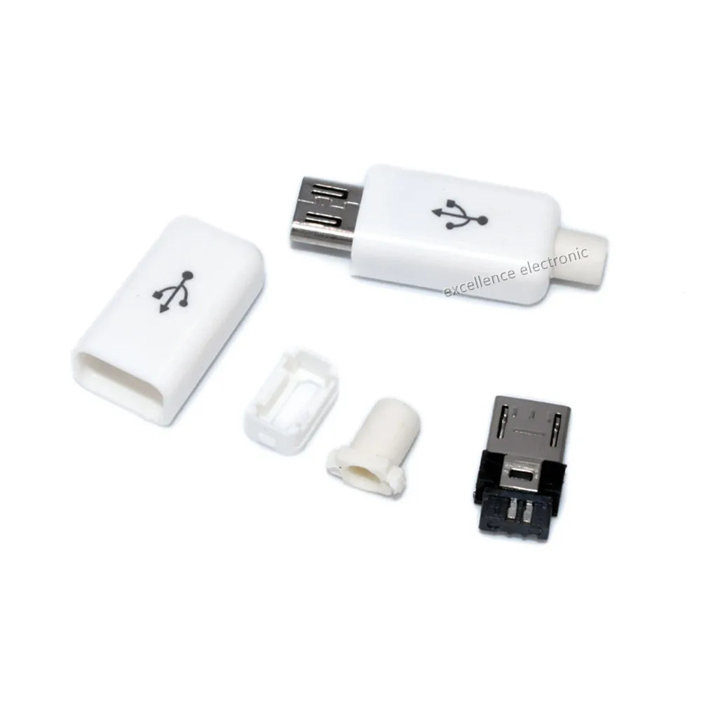 10Pcs USB Connectors Type B/Micro/Mini/USB2.0 Type A Male Female Assembly Adapter DIY Soldering Repair Data Charging Plug Socket Peaceful Pleasures Health and Wellness White Micro 6mm Plug