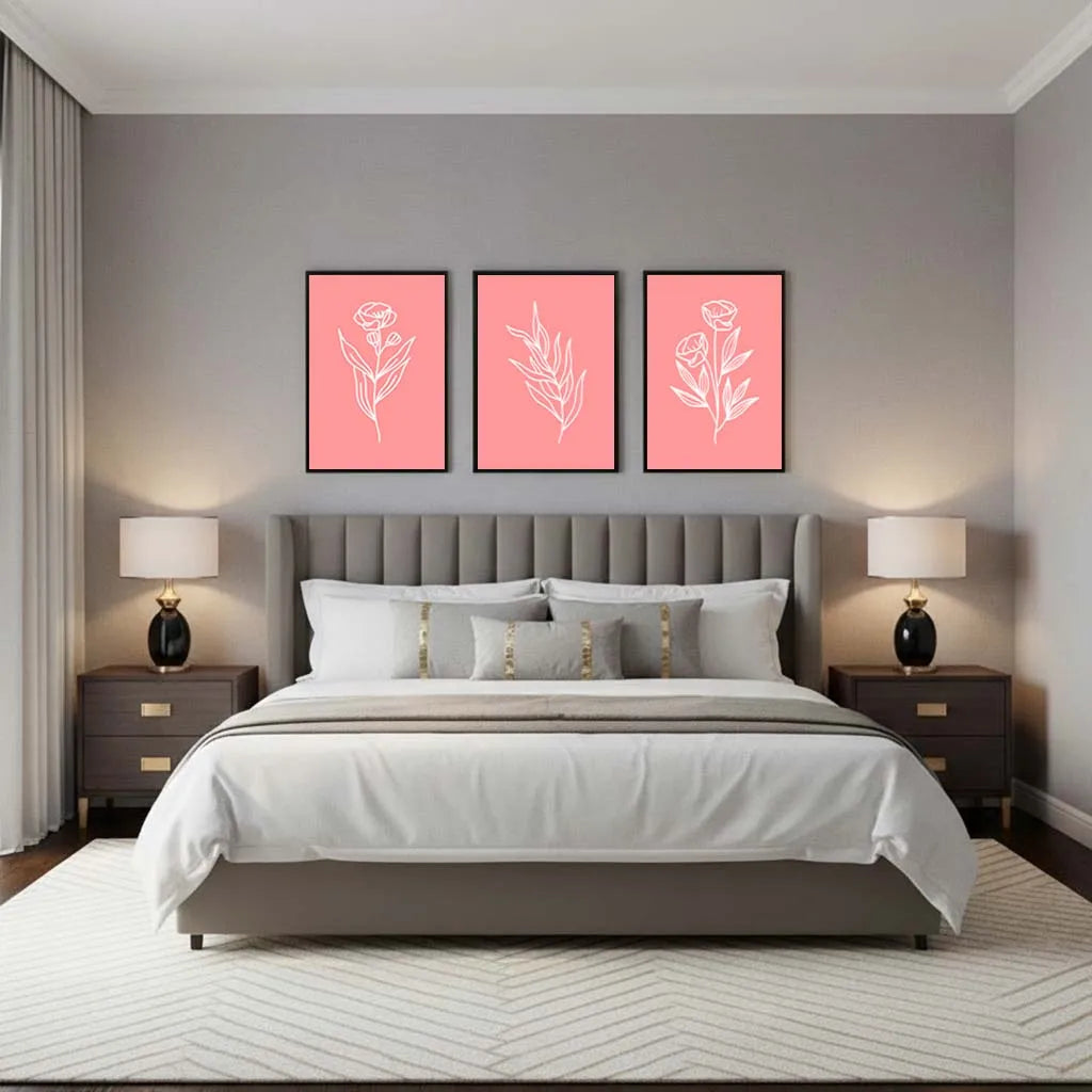 Nordic Pink Floral Line Art Canvas Print | Minimalist Wall Decor Canvas Wall Print Peaceful Pleasures Health and Wellness