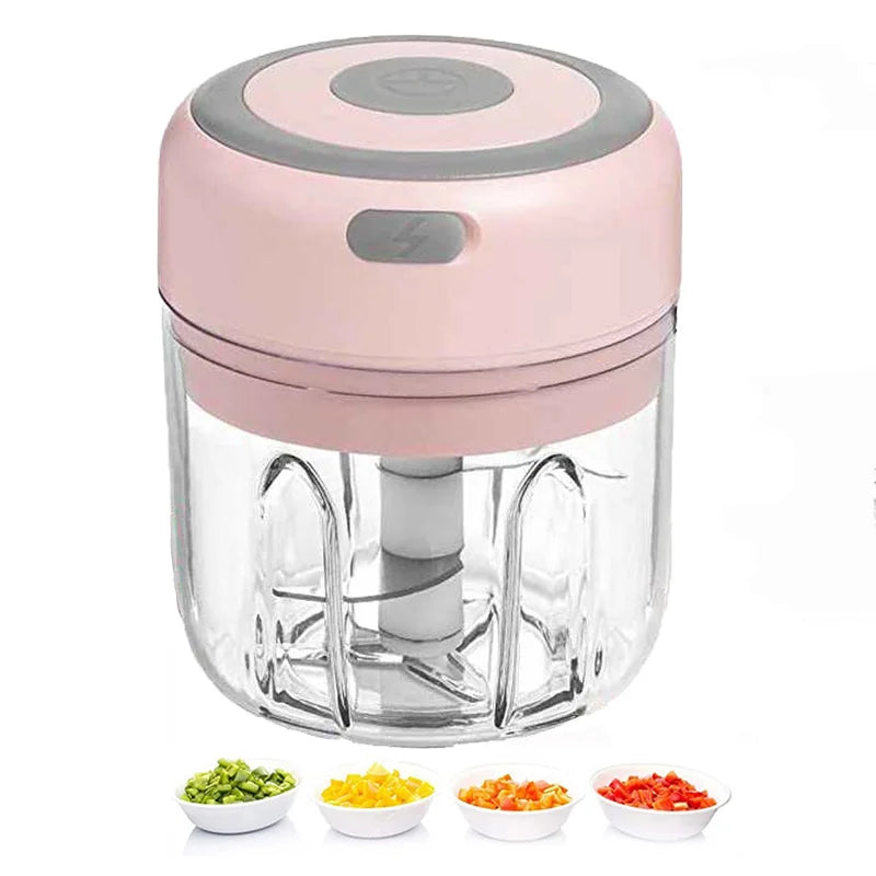 Electric Mini Garlic Chopper 250ml Wireless Portable Onion Chopper Mini Chopper Food Processor For Pepper Chili Vegetable Nuts Peaceful Pleasures Health and Wellness pink