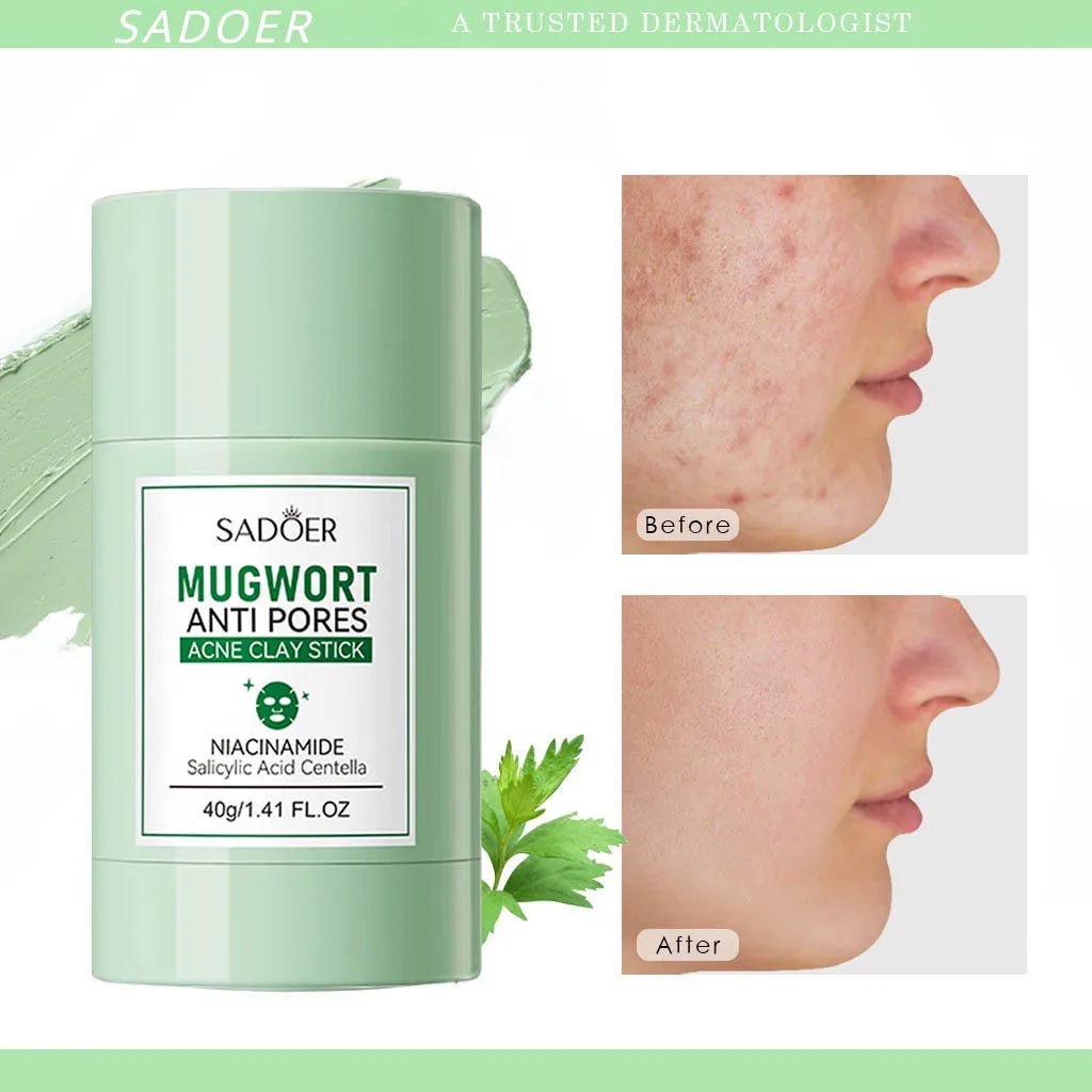 Mugwort Clay Stick Anti-Acne Clay Mask for Clean Pores and Blackheads Improve Acne Prone Skin 40g Peaceful Pleasures Health and Wellness