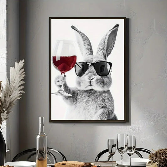 Minimalist Cheers Bunny Canvas Wall Art | Unframed Print Decor Canvas Wall Art Peaceful Pleasures Health and Wellness