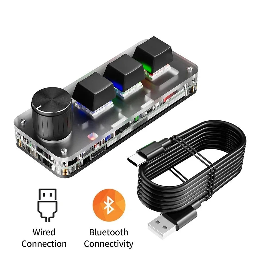 2.4G 3-key Customize Bluetooth Keyboard Macro Knob Copy Paste Shortcut Key E-sports Game Mini Mechanical Hot Plug Mini Keyboard Peaceful Pleasures Health and Wellness Wire Bluetooth Black