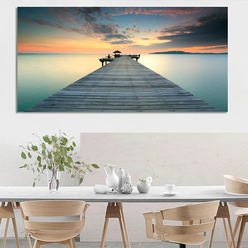 Modern Large Size Landscape Poster Wall Art Canvas Painting Sunset Beach Picture For Living Room Bedroom Home Decor No Frame Peaceful Pleasures Health and Wellness bridge 50x100cm