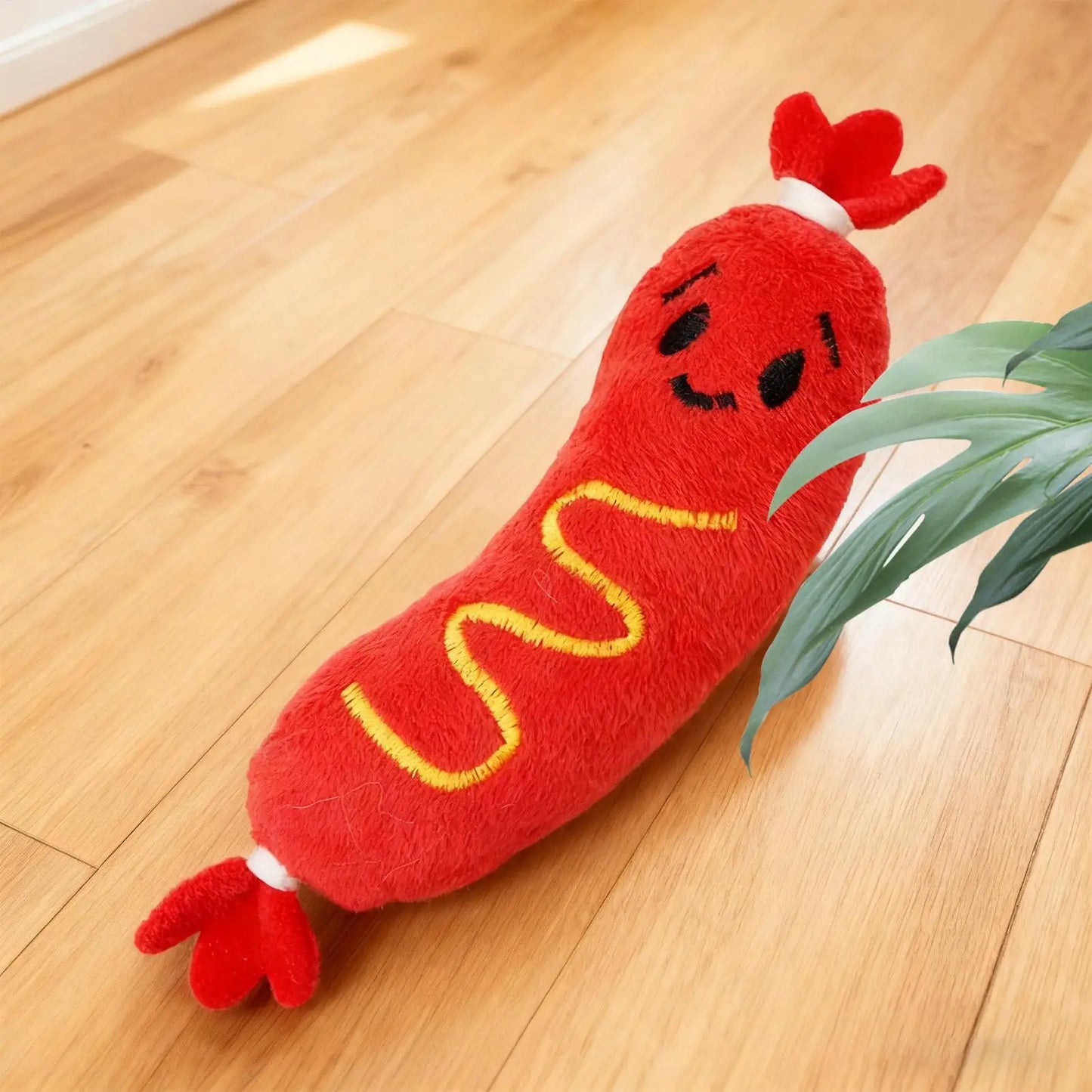Hot Dog Squeaky Plush Dog Toy – Interactive Chew & Fetch Toy