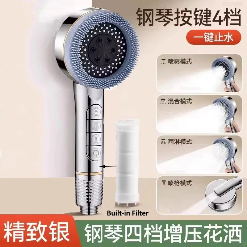 4-Mode Handheld Filter Shower Head – High Pressure & Water Saving