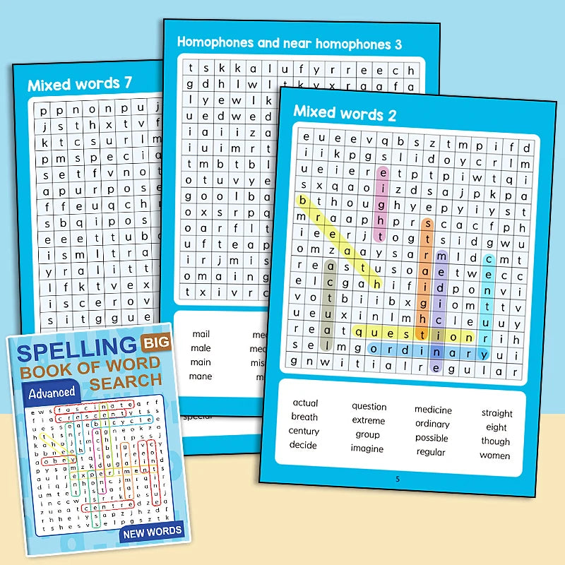 32 Pages Word Search Puzzle Book Spelling Big Advanced Elementary