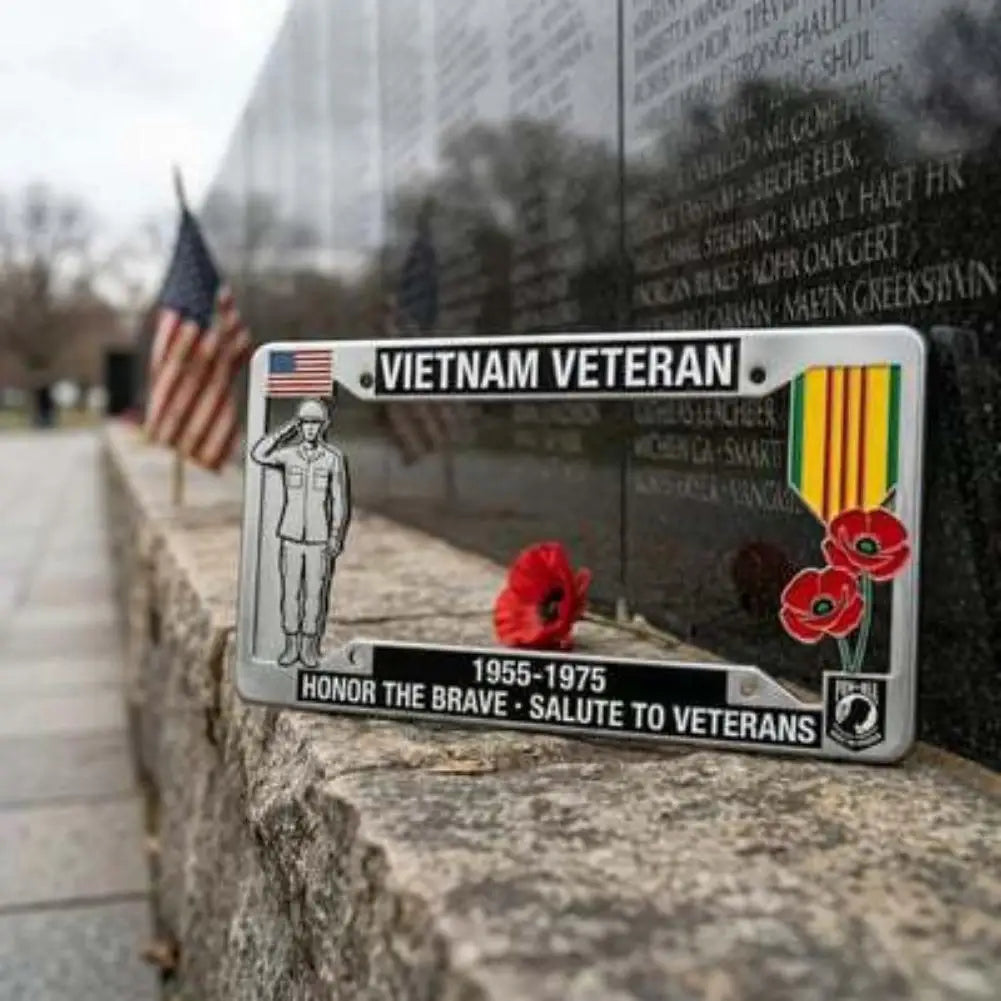 250th Anniversary Commemorative License Plate Frame High-quality Vietnam Veteran Salute Mental License Plate Decorative Frame Peaceful Pleasures Health and Wellness