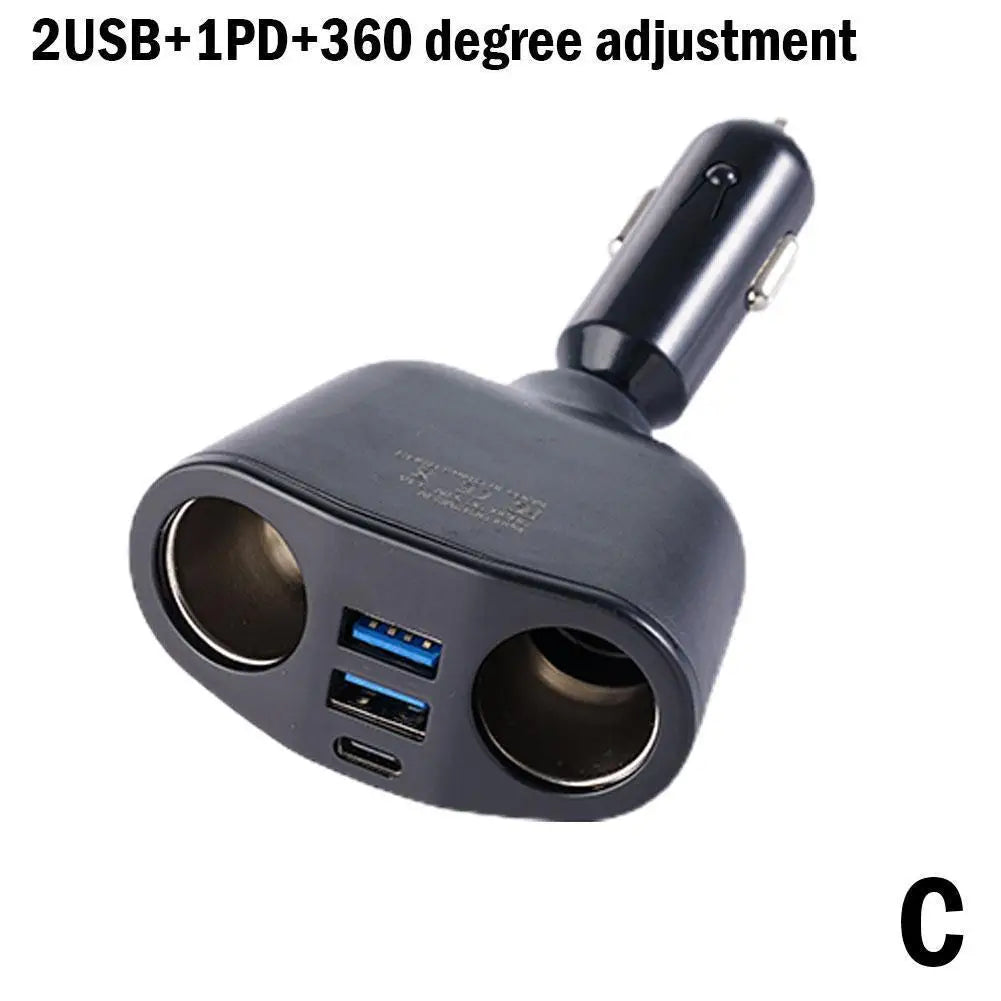 Car Cigarette Lighter 12V-24V Socket Splitter Blue Atmosphere Light PD QC3.0 2 USB Charger C Ports For Mobile Phone DVR Chargers Peaceful Pleasures Health and Wellness C