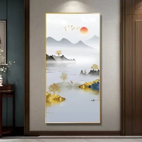 Home and Wanshi Xing Decorative Painting Landscape Mural Painting New Chinese Beginner Style Hanging Painting Home Decor Peaceful Pleasures Health and Wellness 15 40x80cm