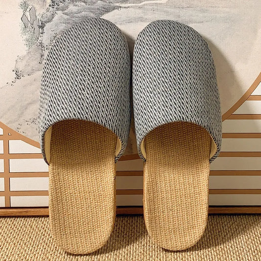 Men's Linen Slippers Non-Slip Indoor Slides Summer Sandals Indoor Linen Slippers Peaceful Pleasures Health and Wellness F 35-36