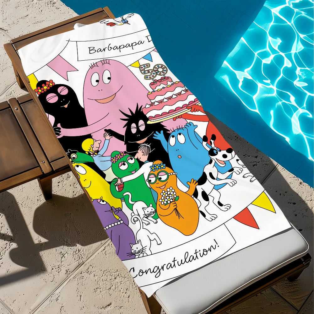 Barbapapa Cartoon Quick-Dry Beach Towel | Soft Pool Travel Towel