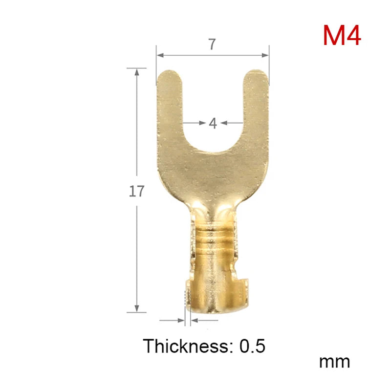 100Pcs Brass U-Shape Fork Crimp Terminals Grounding Lug Set Crimp Fork Terminals Peaceful Pleasures Health and Wellness M4
