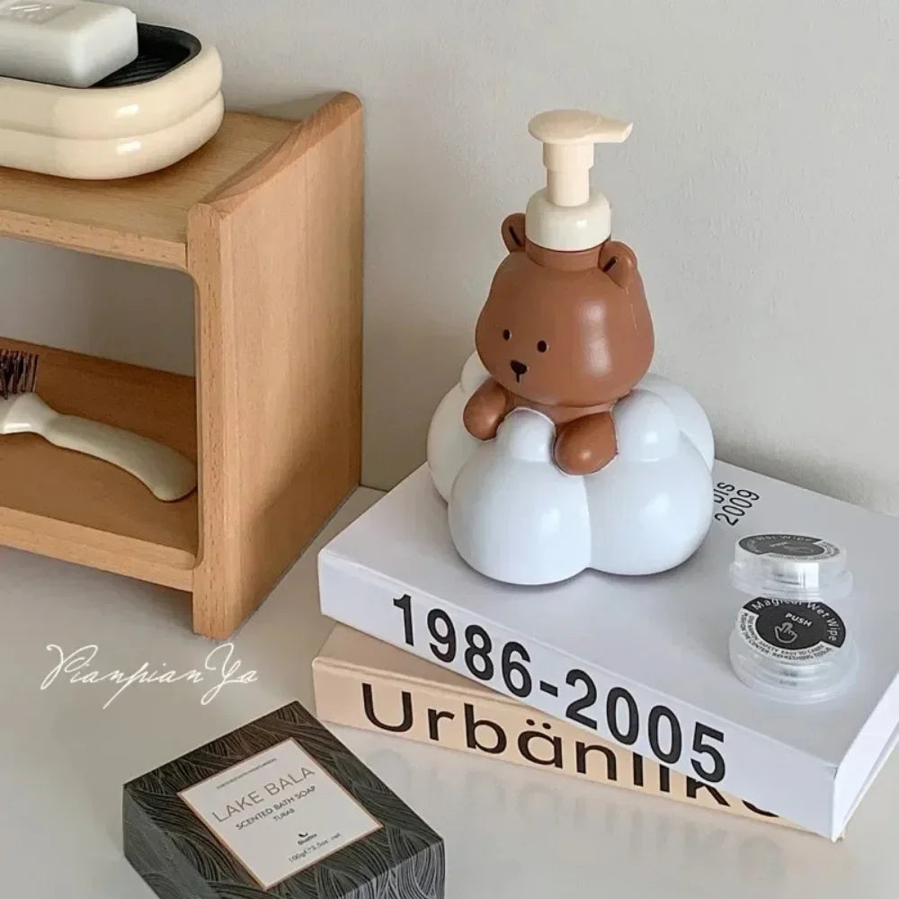 New Cartoon Cloud Bear Foam Bottle Cute Cartoon Hand Wash Pump Shampoo Cleanser Foaming Mousse Dispenser Bathroom Bathing Bottle Peaceful Pleasures Health and Wellness