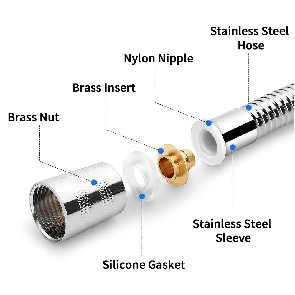1pcs 2M Stainless Steel Hose Extension Tube Bathroom Shower Tube Extension Tube Water Pipe Draw Tube Bathroom Accessories Peaceful Pleasures Health and Wellness