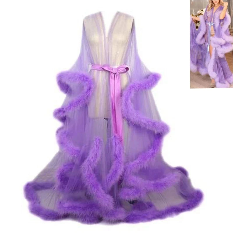 Deep V-Neck Lace Feather Maternity Gown | Photo Shoot Dress Maternity Photography Dress Peaceful Pleasures Health and Wellness E Lavender XXL China Mainland