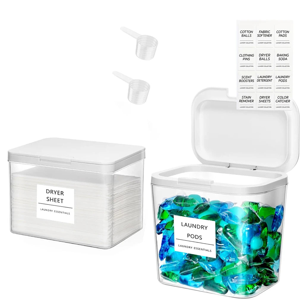 Laundry Pods Container with Pop-Up Lid – Square PS Storage Box for Dryer Sheets, Washing Powder & Scent Boosters