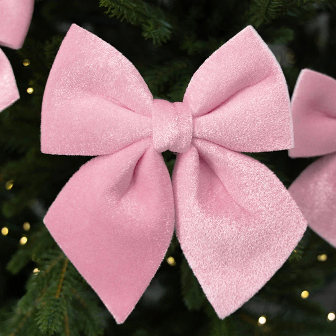 Velvet Christmas Bow Ornament – Pink, Green & White | Tree Decor