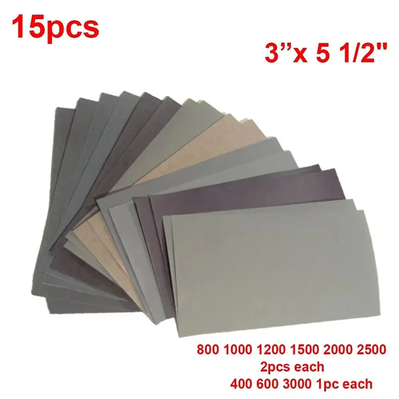 15Pcs Polishing Finishing Sandpaper Sanding Set for Metal Glass Stone Wall Woodworking Collectibles Peaceful Pleasures Health and Wellness 15pcs