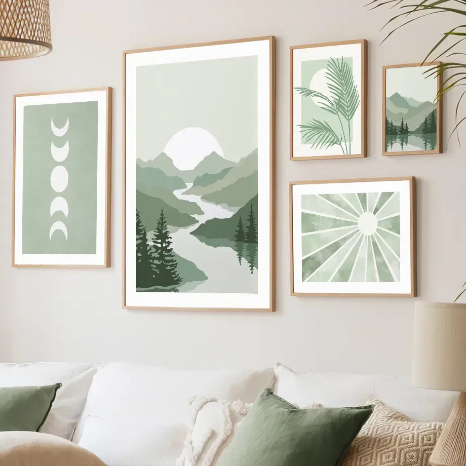 Sun Moon Abstract Landscape Canvas Wall Art Print | Unframed