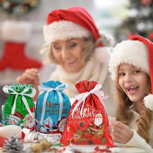 Christmas Treat Bags 15-Piece Reusable Pouch Goodie Wrap Drawstring Sacks for Cookie Chocolate Biscuits Candy Party Favors Toys Peaceful Pleasures Health and Wellness