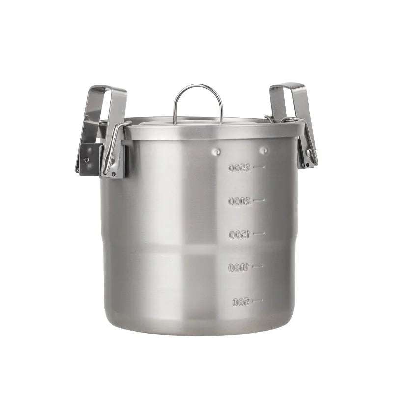 New Stainless Steel Micro-Pressure Camping Pot Home Outdoor Foldable Portable Cooking Pot with Lid, Compatible with Most Stoves Peaceful Pleasures Health and Wellness